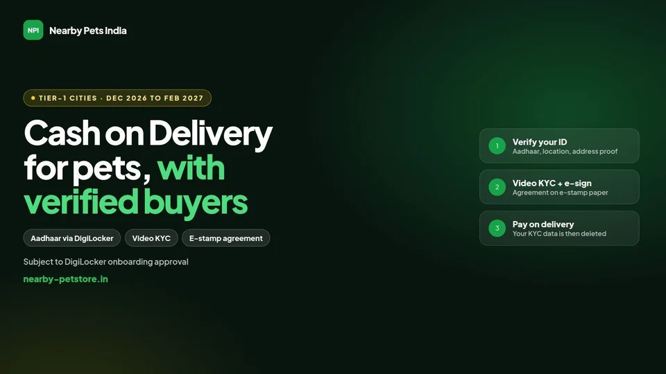 Nearby Pets India to Offer Cash on Delivery for Pets with DigiLocker and Video KYC Verification